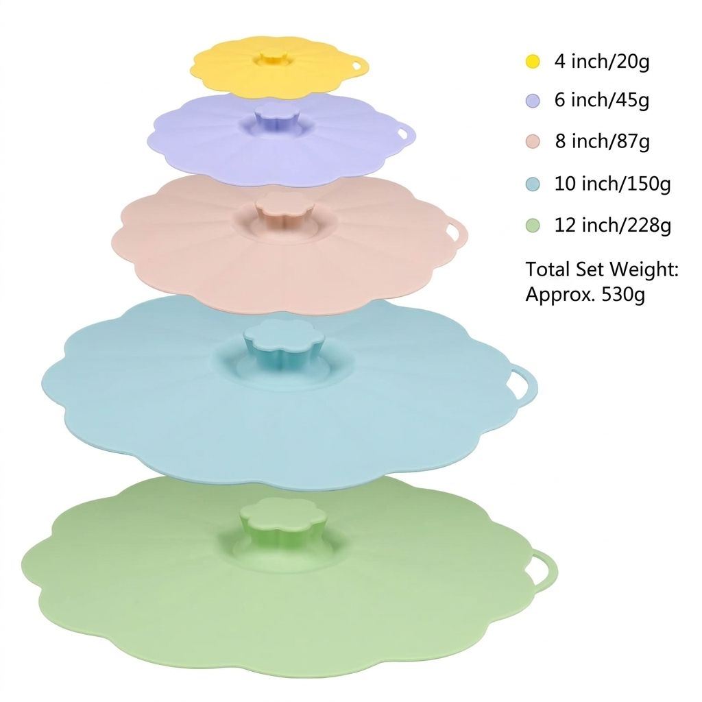 Food-Grade Silicone Stretchable Sealing Lids Set of 5 – Leak-Proof Reusable Covers for Bowls, Cups, Plates & Pots, BPA-Free, Heat Resistant to 230°C, Airtight Kitchen Freshness Keepers in Pastel Colors with Flower Knob (Blue)