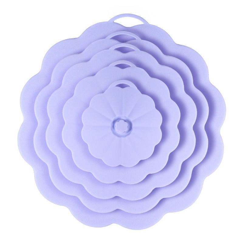 Food-Grade Silicone Stretchable Sealing Lids Set of 5 – Leak-Proof Reusable Covers for Bowls, Cups, Plates & Pots, BPA-Free, Heat Resistant to 230°C, Airtight Kitchen Freshness Keepers in Pastel Colors with Flower Knob (Blue)