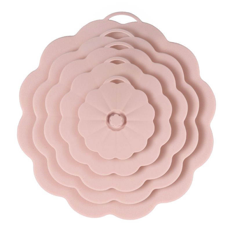 Food-Grade Silicone Stretchable Sealing Lids Set of 5 – Leak-Proof Reusable Covers for Bowls, Cups, Plates & Pots, BPA-Free, Heat Resistant to 230°C, Airtight Kitchen Freshness Keepers in Pastel Colors with Flower Knob (Green)