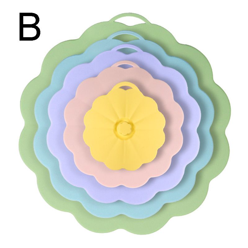 Food-Grade Silicone Stretchable Sealing Lids Set of 5 – Leak-Proof Reusable Covers for Bowls, Cups, Plates & Pots, BPA-Free, Heat Resistant to 230°C, Airtight Kitchen Freshness Keepers in Pastel Colors with Flower Knob (Green)