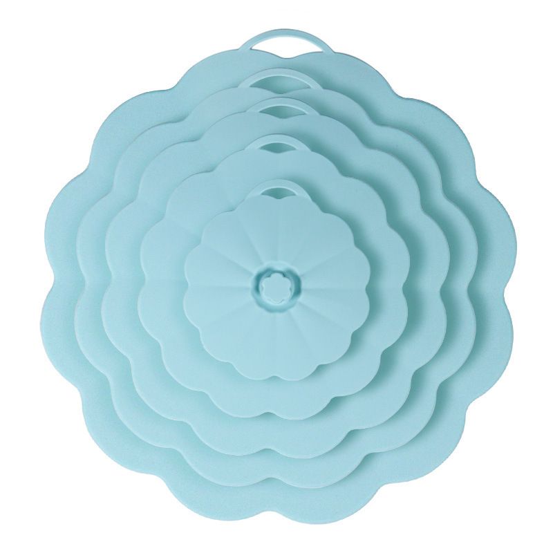 Food-Grade Silicone Stretchable Sealing Lids Set of 5 – Leak-Proof Reusable Covers for Bowls, Cups, Plates & Pots, BPA-Free, Heat Resistant to 230°C, Airtight Kitchen Freshness Keepers in Pastel Colors with Flower Knob (Green)