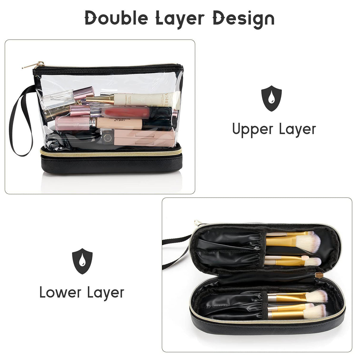 Double-Layer Portable Cosmetic Bag with Clear PVC Top and Vegan Leather Base, Large Capacity Makeup Organizer for Daily Use, Travel, Toiletries and Accessories (Green)