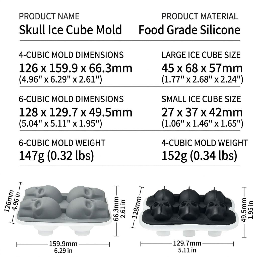 Skull Ice Mold Tray for Whiskey and Cocktails – Food-Grade Silicone with Leak-Proof Funnel Lid, Creates Large or Mini Skull-Shaped Ice Cubes for Spooky Themed Parties, Home Bars, and Everyday Drinks (Black, 4-Cavity Mold)