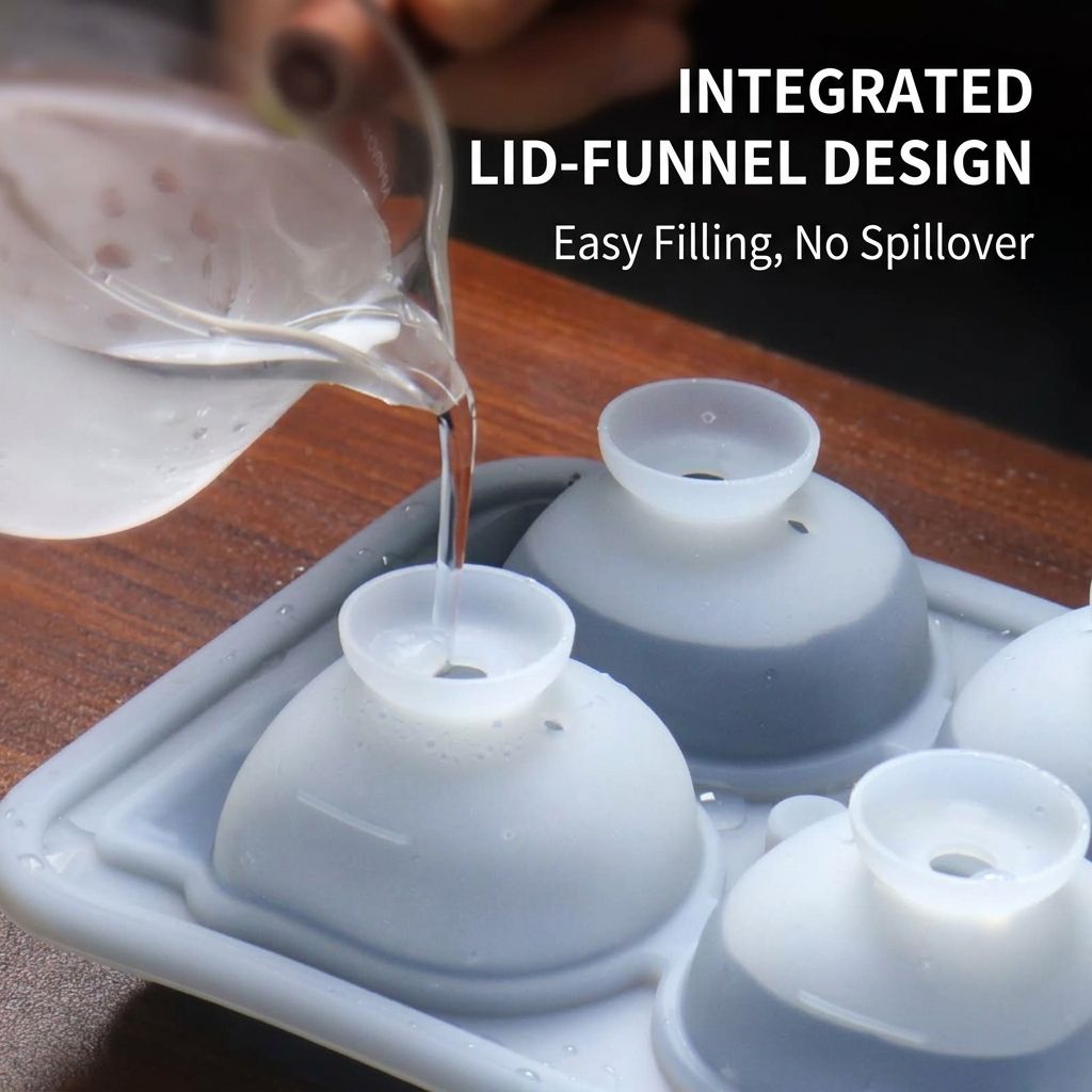 Skull Ice Mold Tray for Whiskey and Cocktails – Food-Grade Silicone with Leak-Proof Funnel Lid, Creates Large or Mini Skull-Shaped Ice Cubes for Spooky Themed Parties, Home Bars, and Everyday Drinks (Black, 4-Cavity Mold)