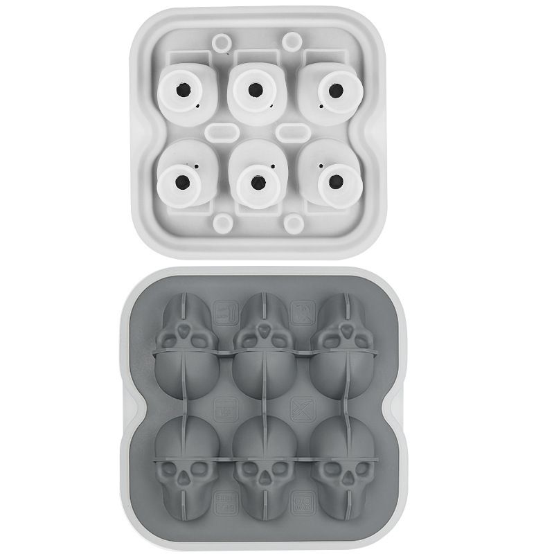 Skull Ice Mold Tray for Whiskey and Cocktails – Food-Grade Silicone with Leak-Proof Funnel Lid, Creates Large or Mini Skull-Shaped Ice Cubes for Spooky Themed Parties, Home Bars, and Everyday Drinks (Black, 4-Cavity Mold)