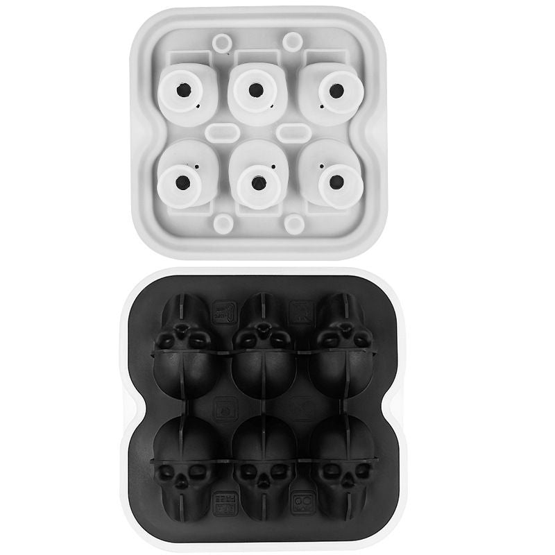 Skull Ice Mold Tray for Whiskey and Cocktails – Food-Grade Silicone with Leak-Proof Funnel Lid, Creates Large or Mini Skull-Shaped Ice Cubes for Spooky Themed Parties, Home Bars, and Everyday Drinks (Black, 4-Cavity Mold)