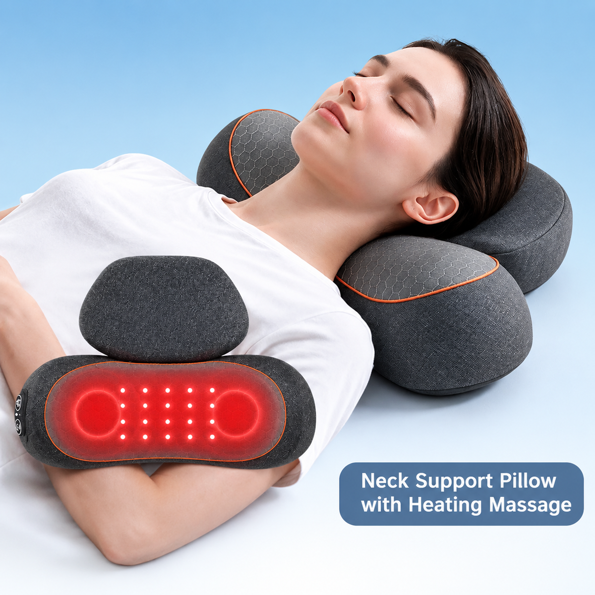 Ergonomic Memory Foam Neck and Shoulder Massage Pillow with Vibration, Infrared Heat, and Airbag Traction for Home Relaxation and Muscle Stress Relief (Grey)