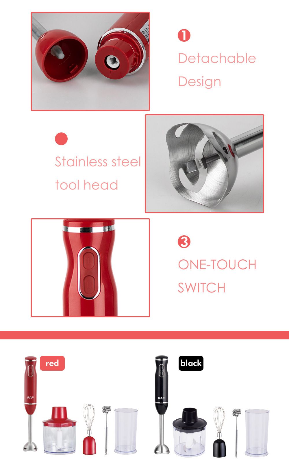 4-in-1 Multifunctional Handheld Immersion Blender Set with Egg Whisk, Chopper, Milk Frother and 700ml Beaker for Smoothies, Baby Food, Meat Mincing and Baking (Black)