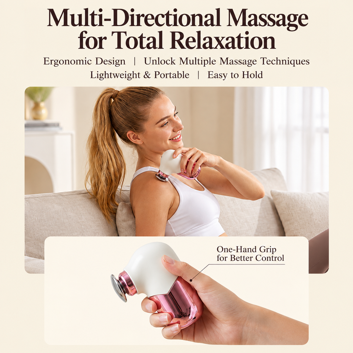 Mini Portable Pocket Massage Gun with Brushless Motor, Four Speed Settings, USB-C Rechargeable, Quiet Operation, Ergonomic Palm-Sized Design for Office, Home, Travel and Post-Workout Muscle Relaxation (Pink)