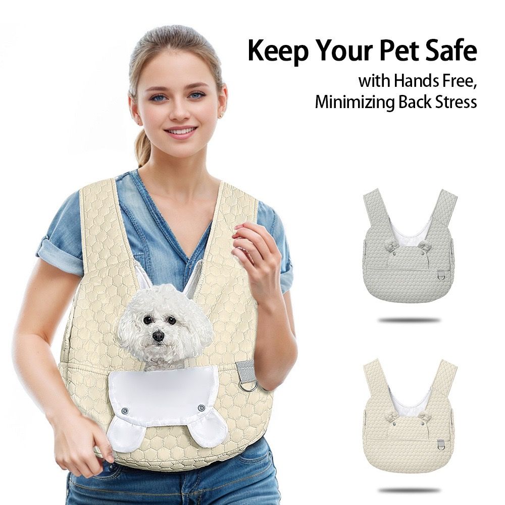 Snuggle Paws Front-Facing Pet Carrier Backpack – Hands-Free Cat & Dog Sling Bag for Travel, Hiking and Daily Outings, Breathable Quilted Cotton, Fluffy Cartoon Charm, Ideal for Small Pets (LightGrey)