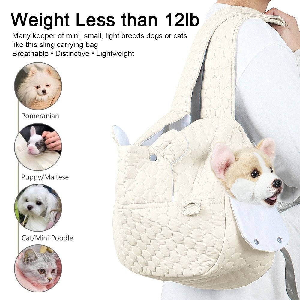 Snuggle Paws Front-Facing Pet Carrier Backpack – Hands-Free Cat & Dog Sling Bag for Travel, Hiking and Daily Outings, Breathable Quilted Cotton, Fluffy Cartoon Charm, Ideal for Small Pets (LightGrey)