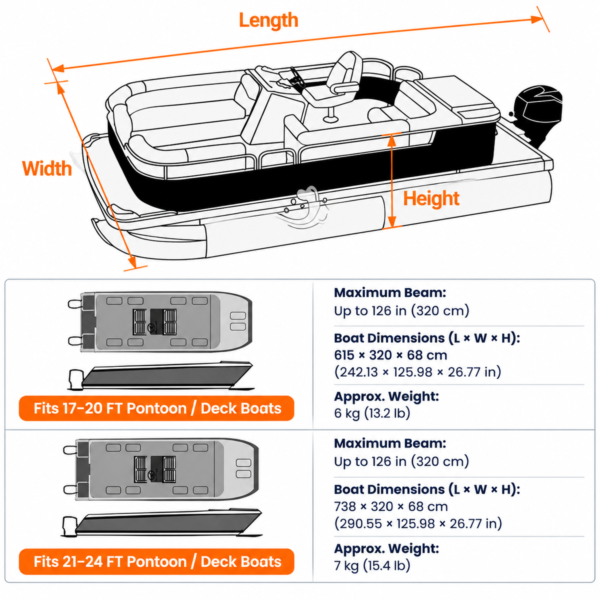 Waterproof Pontoon Boat Cover with Engine Cover and Storage Bag, UV Resistant Heavy Duty Oxford Fabric Trailerable Deck Boat Protection for Outdoor Storage and Transport (600D Oxford PU Grey, XL)