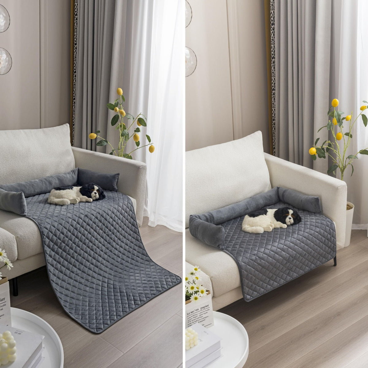 Plush Bolster Pet Bed Mat with Anti-Slip Base and Extended Drop Edge for Sofa and Floor Lounging (DarkGrey, 90*120cm)