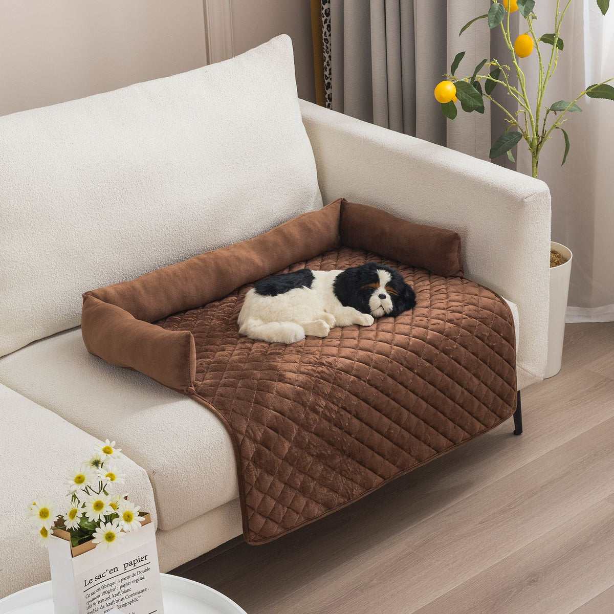 Plush Bolster Pet Bed Mat with Anti-Slip Base and Extended Drop Edge for Sofa and Floor Lounging (DarkGrey, 90*120cm)