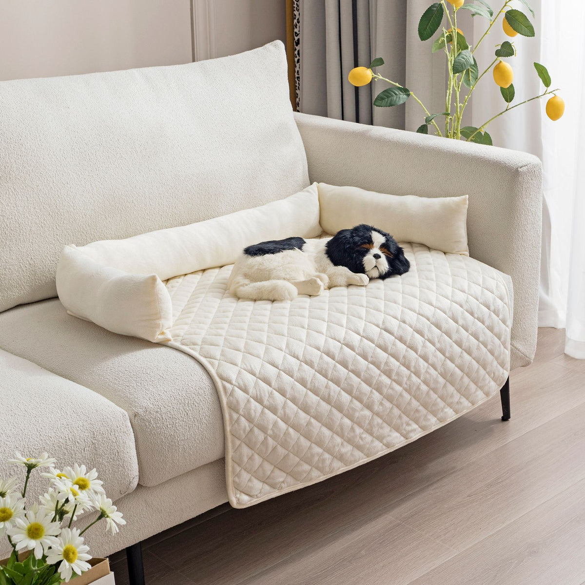 Plush Bolster Pet Bed Mat with Anti-Slip Base and Extended Drop Edge for Sofa and Floor Lounging (DarkGrey, 90*120cm)