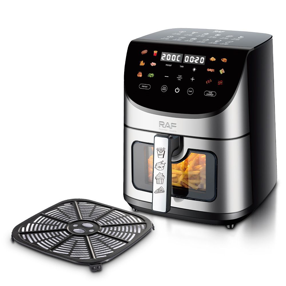 Smart Stainless Steel Air Fryer with Visible Glass Window, Touch and APP Control, Large Capacity for Oil-Free Cooking of Fries, Meat, Vegetables and Desserts in Home Kitchens (Silver)