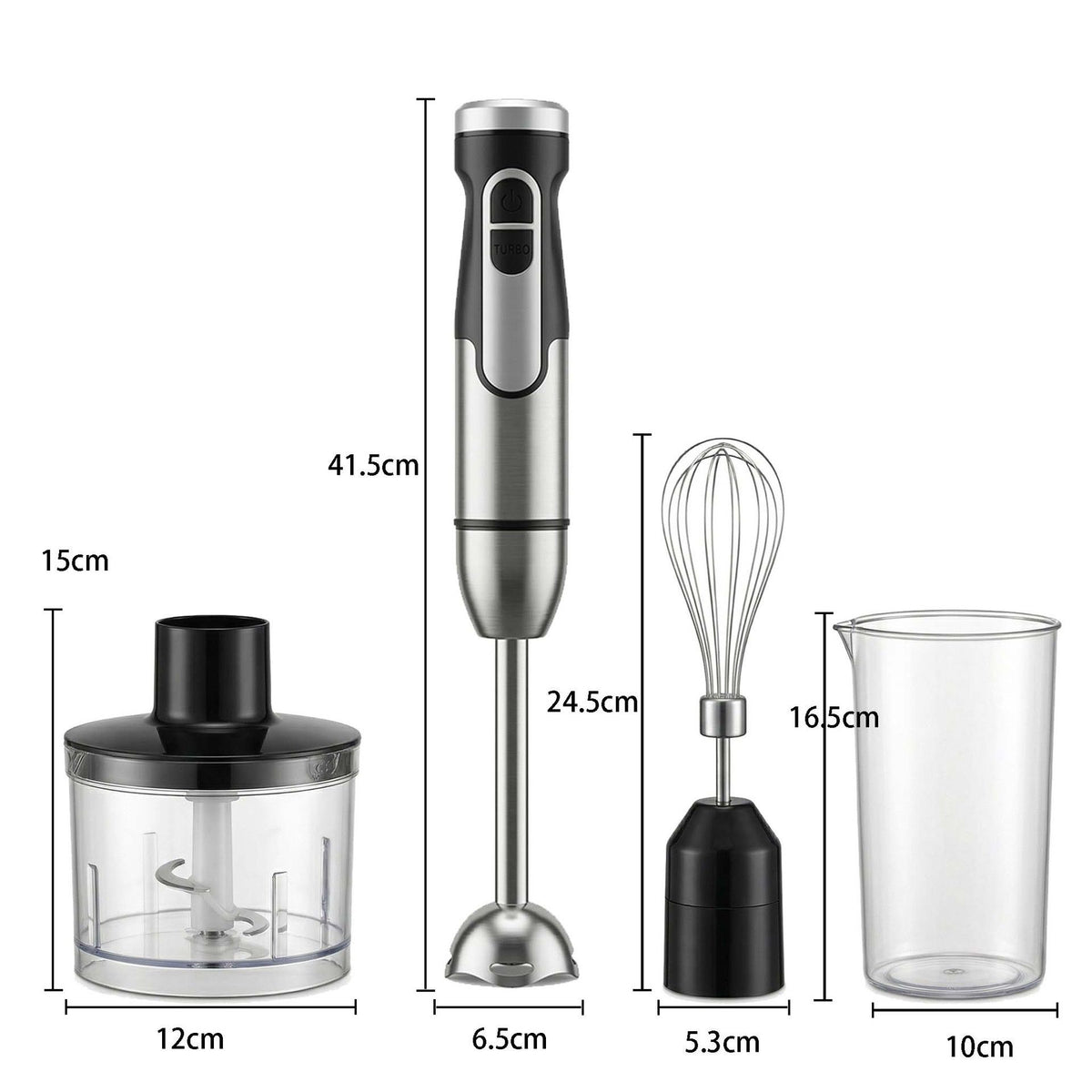 4-in-1 Multifunctional Hand Blender with 304 Stainless Steel Immersion Stick, Chopper Bowl, Whisk Attachment and Measuring Cup for Smoothies, Baby Food, Soups, Cream and Egg Whisking, and Vegetable Chopping in Home Kitchen (4-in-1)