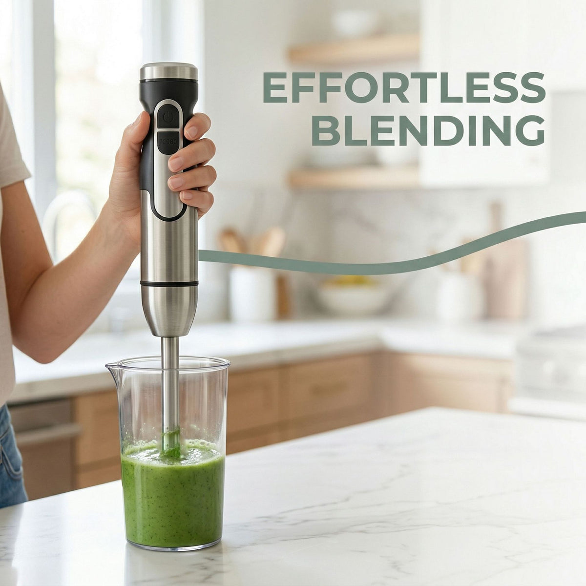 4-in-1 Multifunctional Hand Blender with 304 Stainless Steel Immersion Stick, Chopper Bowl, Whisk Attachment and Measuring Cup for Smoothies, Baby Food, Soups, Cream and Egg Whisking, and Vegetable Chopping in Home Kitchen (4-in-1)