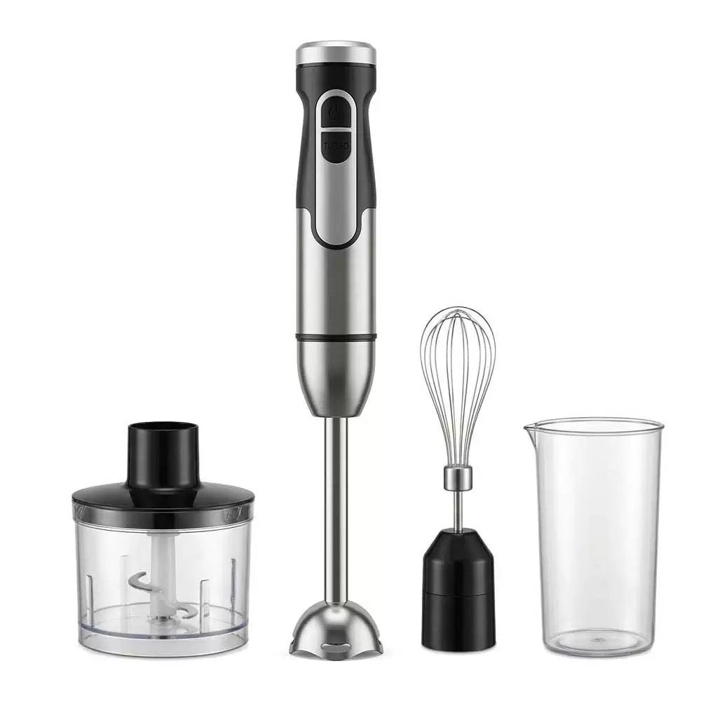 4-in-1 Multifunctional Hand Blender with 304 Stainless Steel Immersion Stick, Chopper Bowl, Whisk Attachment and Measuring Cup for Smoothies, Baby Food, Soups, Cream and Egg Whisking, and Vegetable Chopping in Home Kitchen (4-in-1)