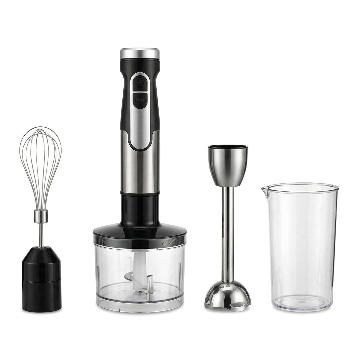 4-in-1 Multifunctional Hand Blender with 304 Stainless Steel Immersion Stick, Chopper Bowl, Whisk Attachment and Measuring Cup for Smoothies, Baby Food, Soups, Cream and Egg Whisking, and Vegetable Chopping in Home Kitchen (4-in-1)
