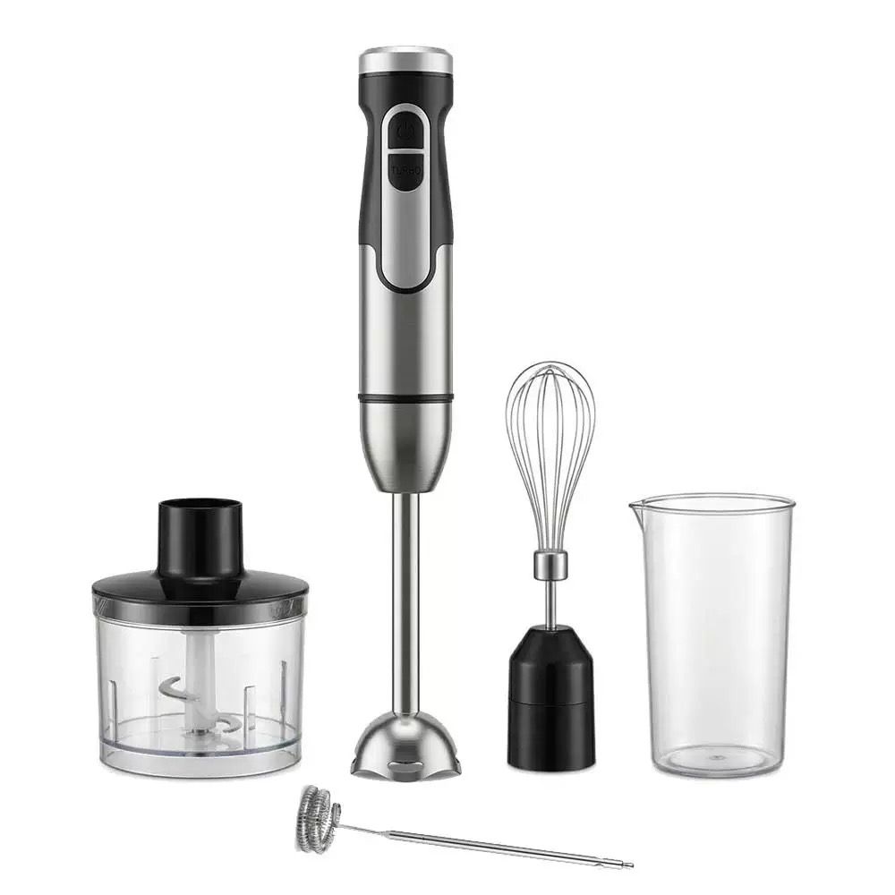 4-in-1 Multifunctional Hand Blender with 304 Stainless Steel Immersion Stick, Chopper Bowl, Whisk Attachment and Measuring Cup for Smoothies, Baby Food, Soups, Cream and Egg Whisking, and Vegetable Chopping in Home Kitchen (4-in-1)