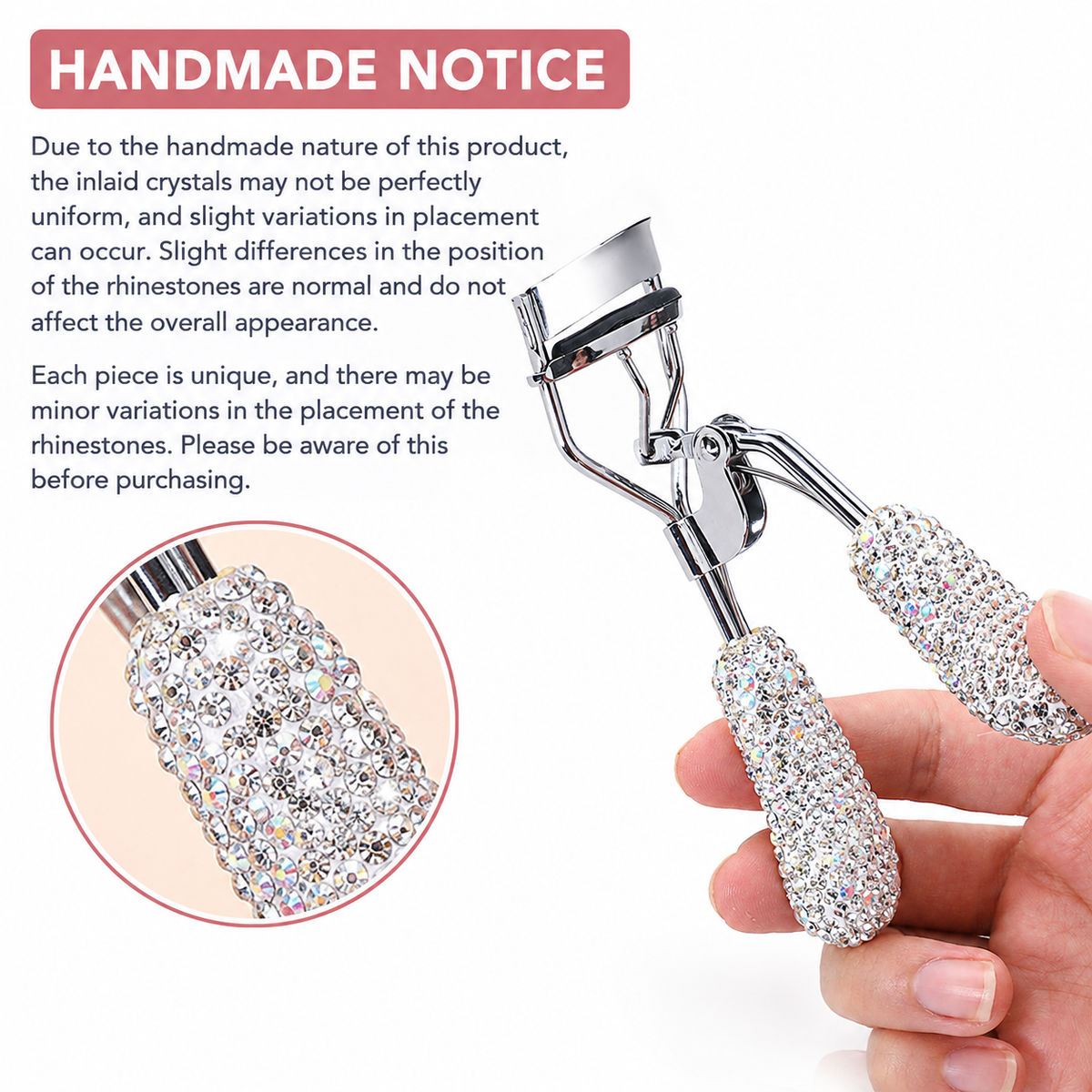 Rhinestone Eyelash Curler with Silicone Pad Portable Wide-Angle Beauty Tool for Daily Makeup and Lash Styling (Red)