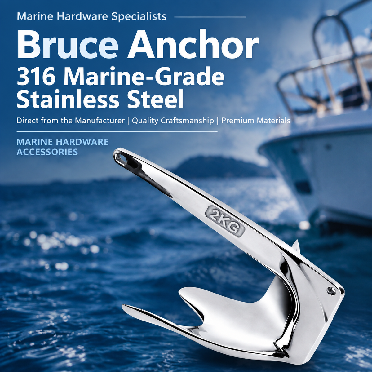 Bruce Style Anchor with Mirror Polished Finish for Boat and Yacht Mooring in Various Marine Environments (10kg)