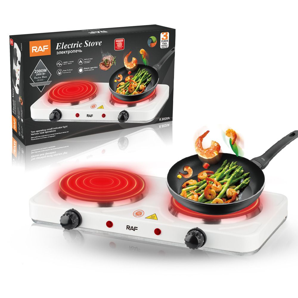 Double Burner Electric Ceramic Cooktop 2000W Countertop Hot Plate with 5-Level Temperature Control, Portable Dual Stove for Home Kitchen Cooking, Frying, Steaming, Boiling, Roasting and Daily Meal Preparation (Black)