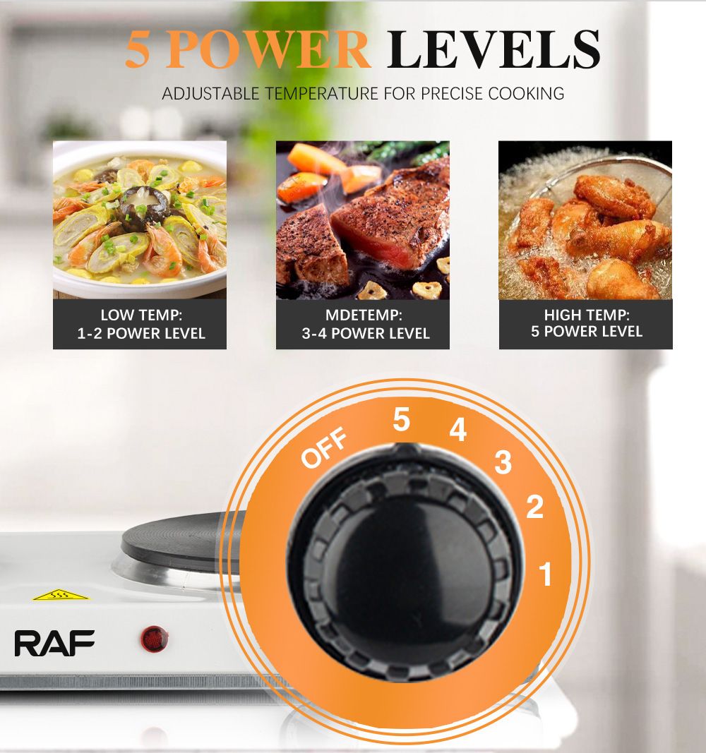 Double Burner Electric Ceramic Cooktop 2000W Countertop Hot Plate with 5-Level Temperature Control, Portable Dual Stove for Home Kitchen Cooking, Frying, Steaming, Boiling, Roasting and Daily Meal Preparation (Black)