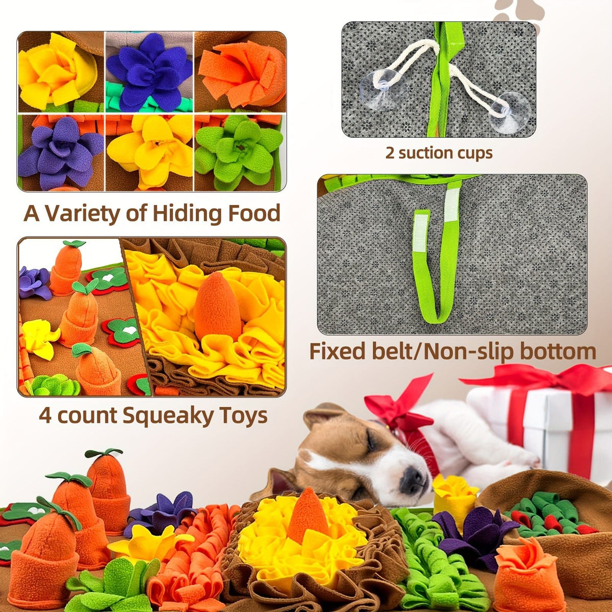 Interactive Pet Snuffle Mat for Dogs and Cats, Slow Feeding Puzzle Toy for Mental Stimulation and Stress Relief, Machine Washable, (Colorful)