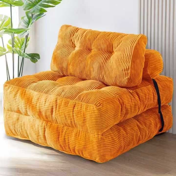 Convertible Folding Sofa Bed Pumpkin Design Corduroy Fabric Two-in-One Lounger for Living Room Bedroom Small Apartments Guest Room Daily Relaxation and Overnight Sleeping (Grey)
