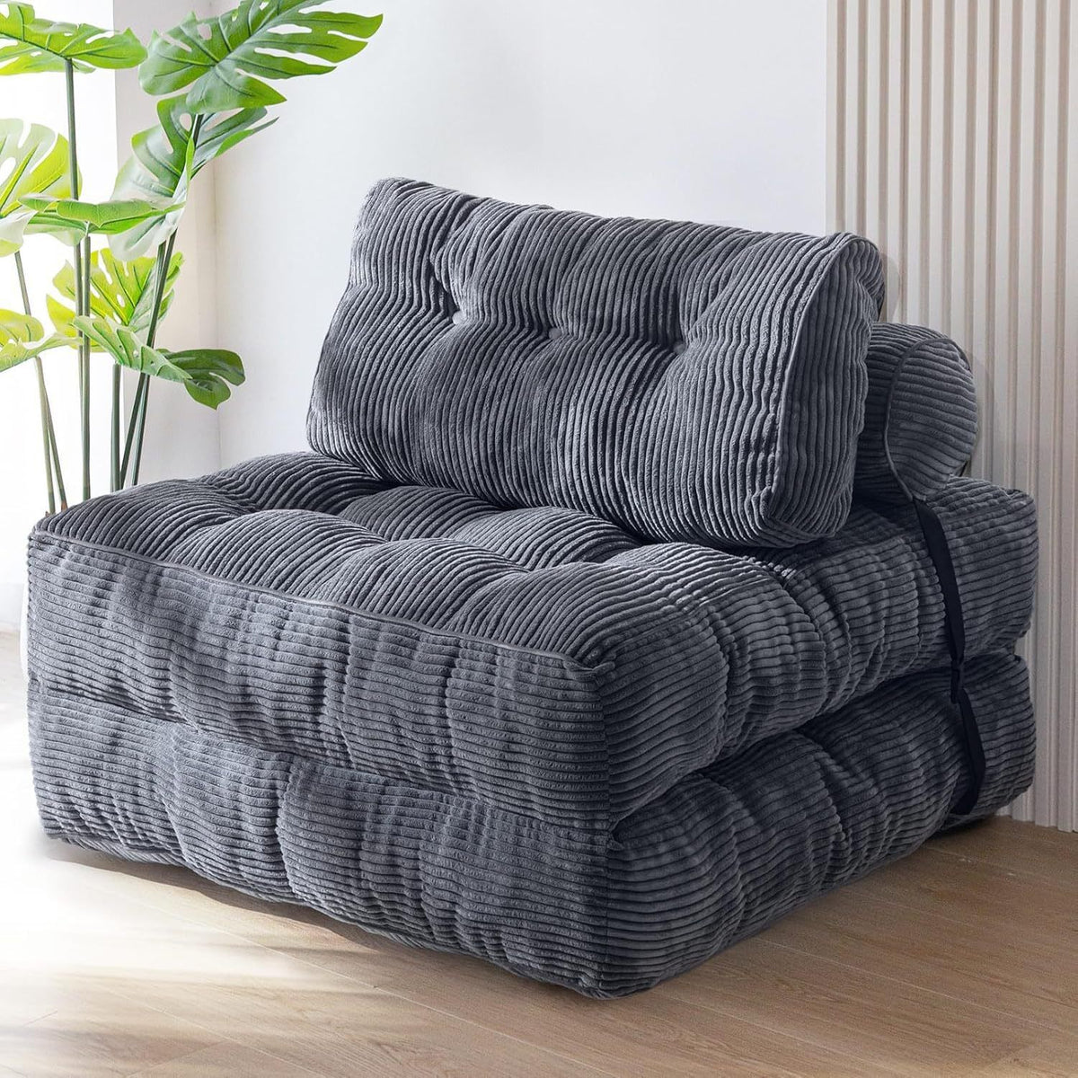 Convertible Folding Sofa Bed Pumpkin Design Corduroy Fabric Two-in-One Lounger for Living Room Bedroom Small Apartments Guest Room Daily Relaxation and Overnight Sleeping (Orange)