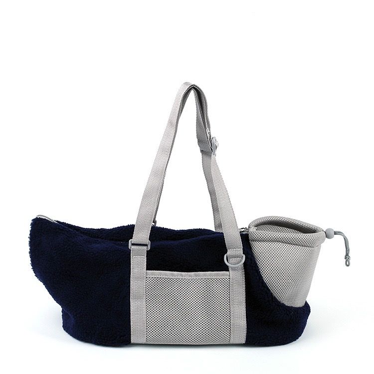 Cozy Winter Pet Carrier for Small Dogs and Cats — Warm Fleece-Lined Travel Bag with Breathable Mesh, Adjustable Shoulder Strap, and Foldable Design for Easy Handheld or Crossbody Use on Daily Outings and Trips (DarkBlue)