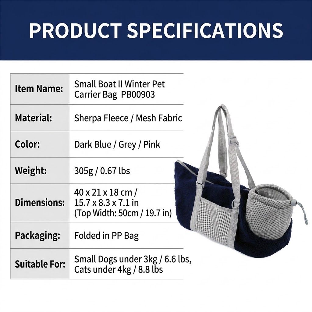 Cozy Winter Pet Carrier for Small Dogs and Cats — Warm Fleece-Lined Travel Bag with Breathable Mesh, Adjustable Shoulder Strap, and Foldable Design for Easy Handheld or Crossbody Use on Daily Outings and Trips (DarkBlue)