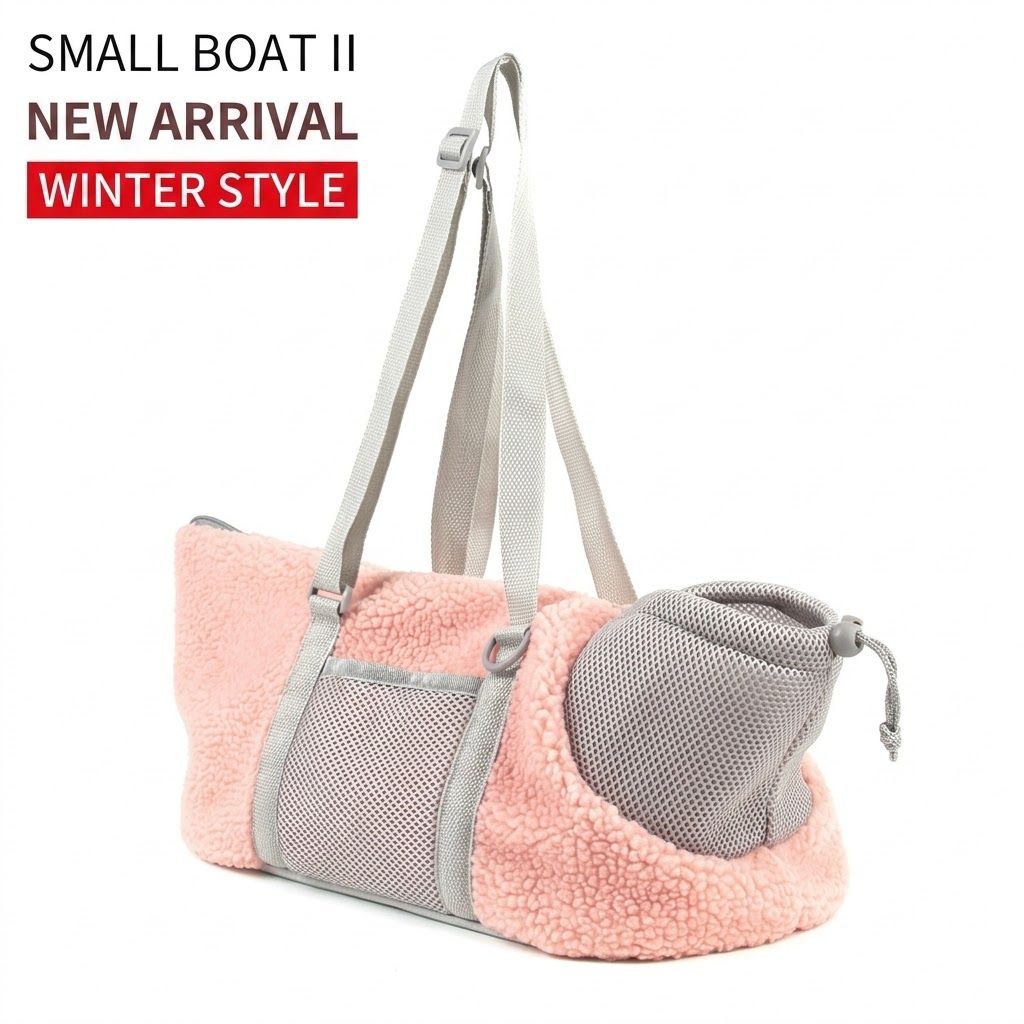 Cozy Winter Pet Carrier for Small Dogs and Cats — Warm Fleece-Lined Travel Bag with Breathable Mesh, Adjustable Shoulder Strap, and Foldable Design for Easy Handheld or Crossbody Use on Daily Outings and Trips (DarkBlue)