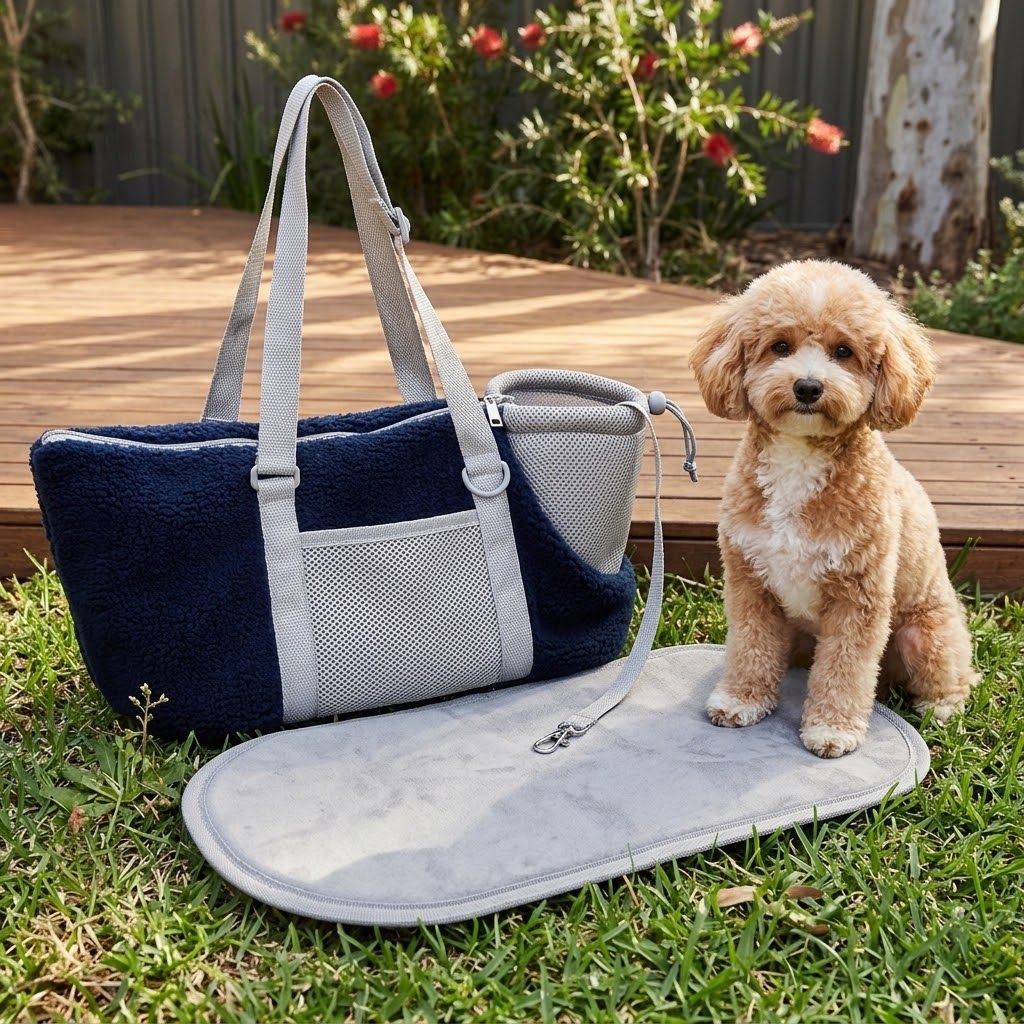 Cozy Winter Pet Carrier for Small Dogs and Cats — Warm Fleece-Lined Travel Bag with Breathable Mesh, Adjustable Shoulder Strap, and Foldable Design for Easy Handheld or Crossbody Use on Daily Outings and Trips (DarkBlue)