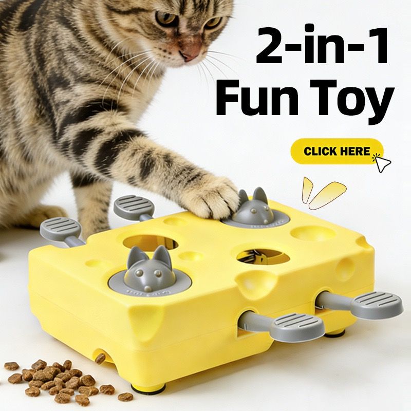 Interactive Cheese Whack-a-Mole Puzzle Toy for Cats and Dogs – Treat Dispensing Snack Feeder, Brain Training Enrichment Game, and Fun Pet-owner Bonding Activity for Indoor Play (Yellow)
