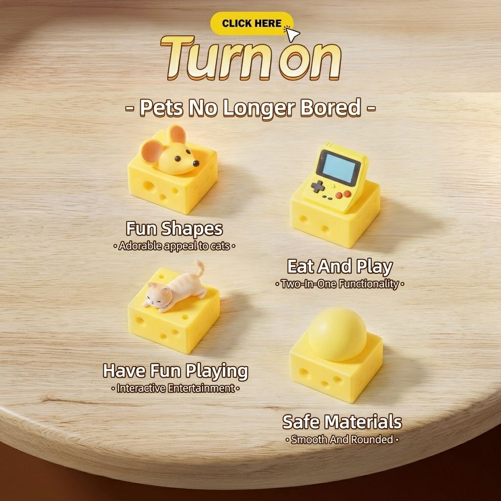 Interactive Cheese Whack-a-Mole Puzzle Toy for Cats and Dogs – Treat Dispensing Snack Feeder, Brain Training Enrichment Game, and Fun Pet-owner Bonding Activity for Indoor Play (Yellow)