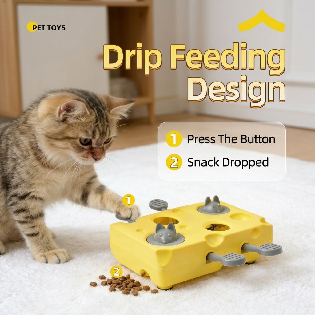Interactive Cheese Whack-a-Mole Puzzle Toy for Cats and Dogs – Treat Dispensing Snack Feeder, Brain Training Enrichment Game, and Fun Pet-owner Bonding Activity for Indoor Play (Yellow)