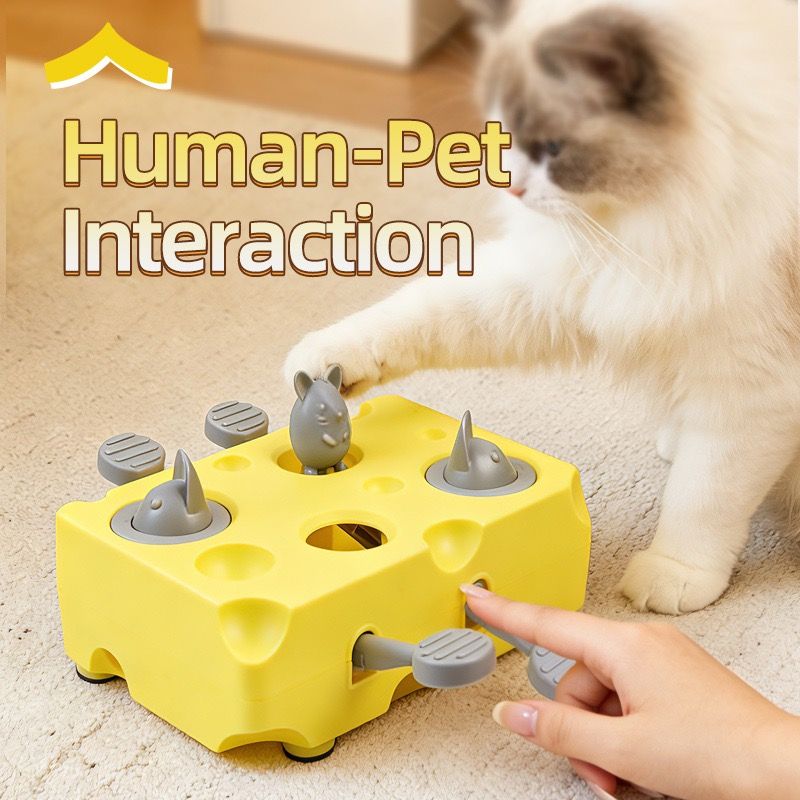 Interactive Cheese Whack-a-Mole Puzzle Toy for Cats and Dogs – Treat Dispensing Snack Feeder, Brain Training Enrichment Game, and Fun Pet-owner Bonding Activity for Indoor Play (Yellow)