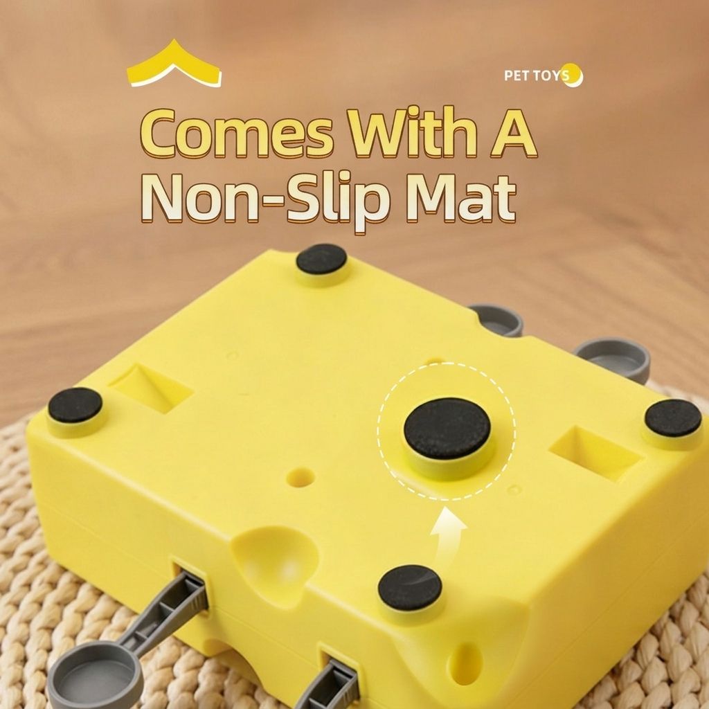 Interactive Cheese Whack-a-Mole Puzzle Toy for Cats and Dogs – Treat Dispensing Snack Feeder, Brain Training Enrichment Game, and Fun Pet-owner Bonding Activity for Indoor Play (Yellow)