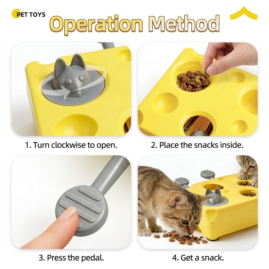 Interactive Cheese Whack-a-Mole Puzzle Toy for Cats and Dogs – Treat Dispensing Snack Feeder, Brain Training Enrichment Game, and Fun Pet-owner Bonding Activity for Indoor Play (Yellow)