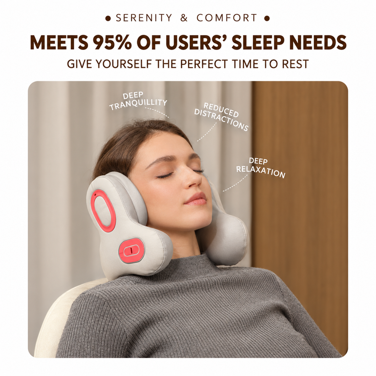 Multifunctional U-Shaped Neck Pillow Massager with Heat Red Light Therapy ANC Noise Cancellation Bluetooth Audio and Hands-Free Calling for Home Office and Travel Relaxation (White)