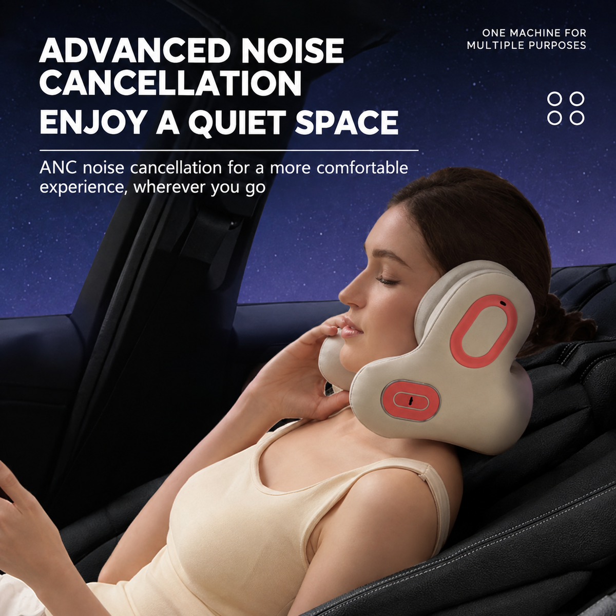 Multifunctional U-Shaped Neck Pillow Massager with Heat Red Light Therapy ANC Noise Cancellation Bluetooth Audio and Hands-Free Calling for Home Office and Travel Relaxation (White)