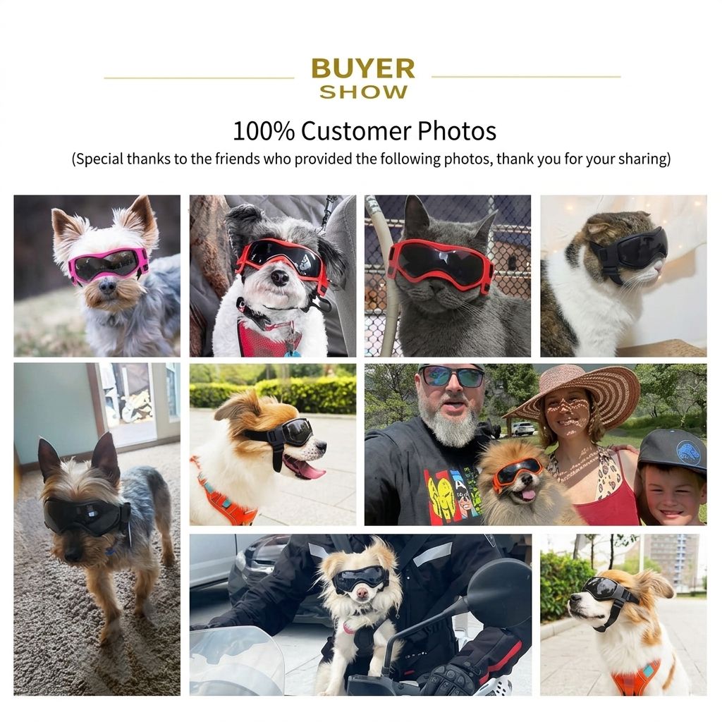 Pet Sunglasses with UV Protection Soft TPU Frame Adjustable Headband Dog Goggles Cat Sunglasses for Outdoor Travel Car Rides Eye Protection (M, Red)