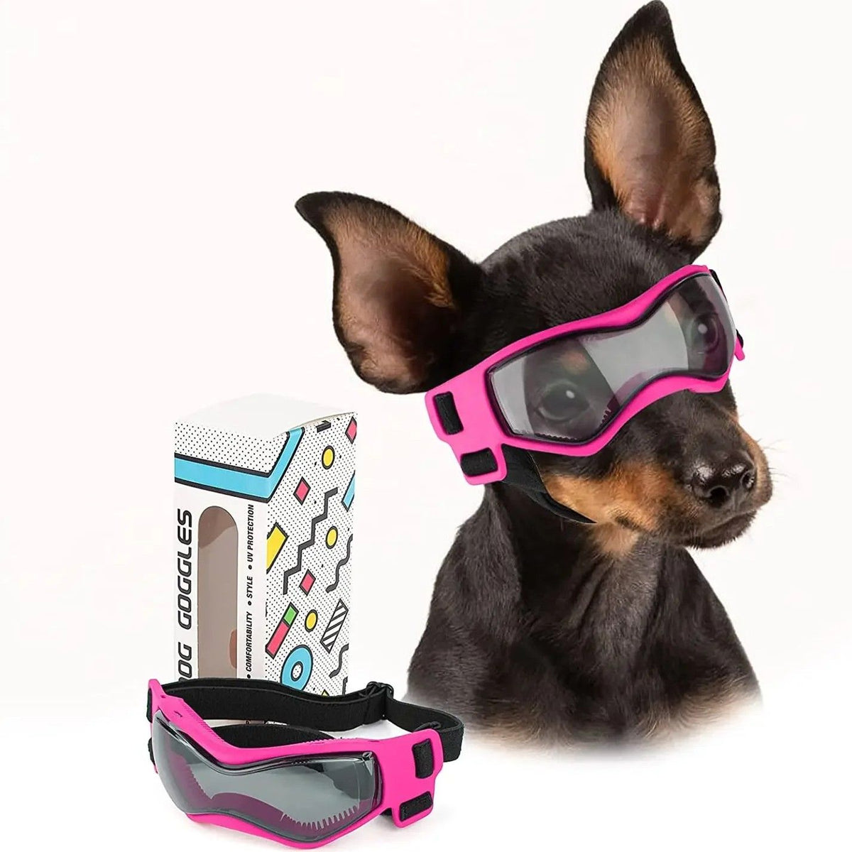 Pet Sunglasses with UV Protection Soft TPU Frame Adjustable Headband Dog Goggles Cat Sunglasses for Outdoor Travel Car Rides Eye Protection (M, Red)