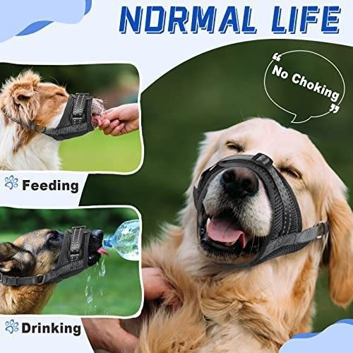 Soft Breathable Mesh Dog Muzzle for Small Medium Large Dogs, Adjustable Anti-Biting Barking Chewing Muzzle for Walking, Training, and Grooming (L, Black)