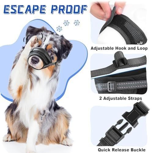 Soft Breathable Mesh Dog Muzzle for Small Medium Large Dogs, Adjustable Anti-Biting Barking Chewing Muzzle for Walking, Training, and Grooming (M, Black)