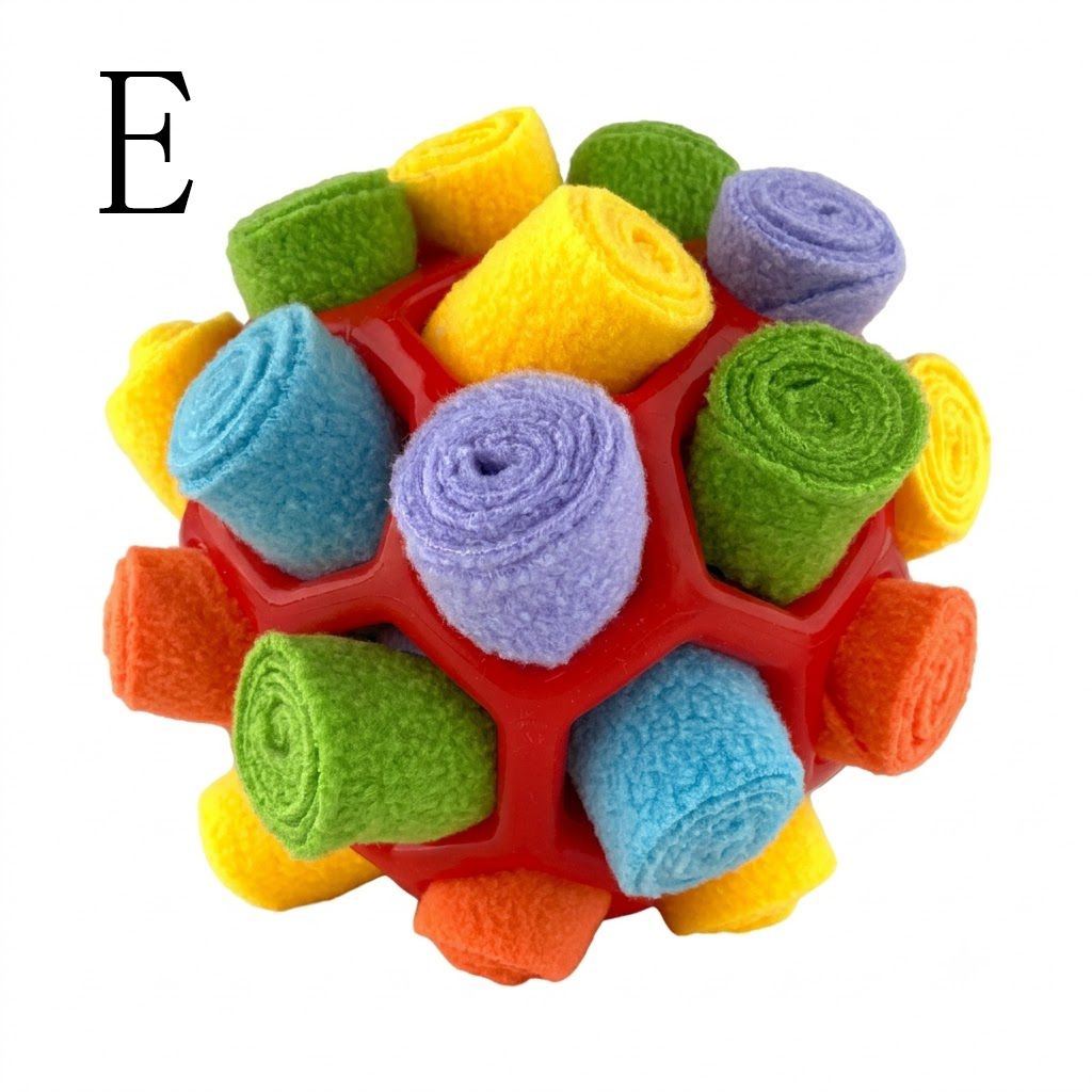 Interactive Snuffle Ball Dog Toy for Mental Stimulation and Foraging – Plush Fabric Strips in a Durable Hollow Ball for Hiding Treats, Encouraging Natural Sniffing Instincts, and Keeping Your Pup Busy (E)