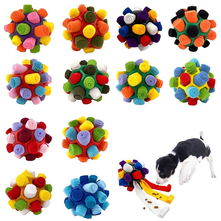 Interactive Snuffle Ball Dog Toy for Mental Stimulation and Foraging – Plush Fabric Strips in a Durable Hollow Ball for Hiding Treats, Encouraging Natural Sniffing Instincts, and Keeping Your Pup Busy (F)